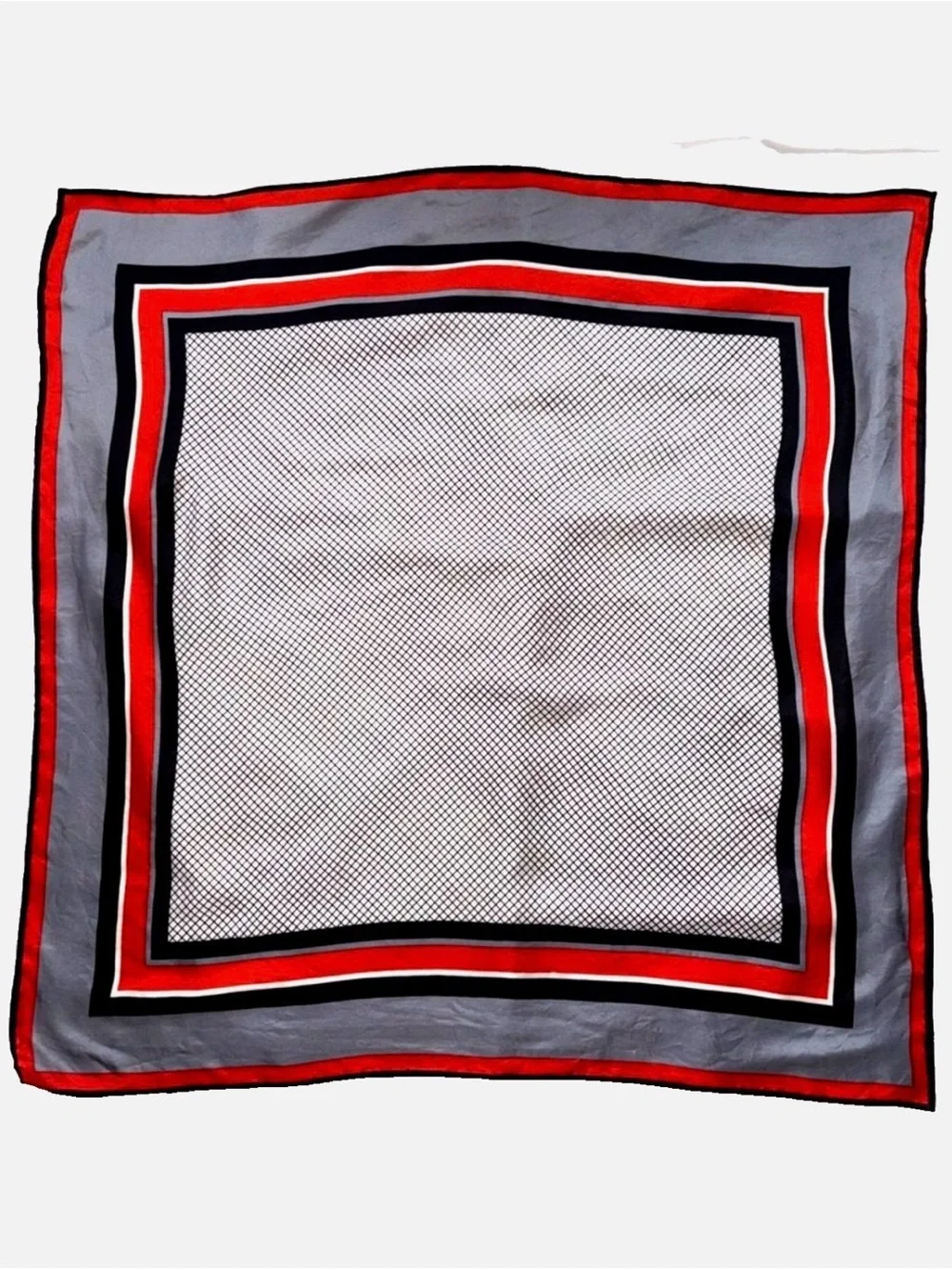 Vintage Square Scarf Red Gray Black Border Print Satin Scarf Retro Neck Hair